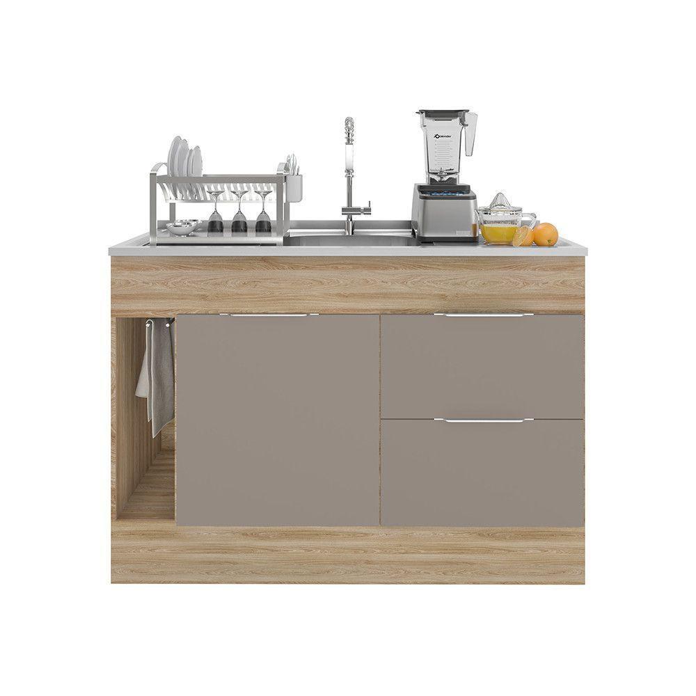 Balcão 1 Porta 2 Gavetas E Toalheiro 120 Cm Sem Tampo Ferrara Poliman Carvalho Oak E Fume - 3