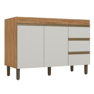 Balcão Gabinete De Pia 119cm Karen 2 Portas 3 Gavetas P14 Nature/off White
