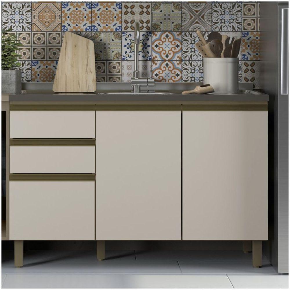 Balcão Pia 03 Portas Connect Henn Duna Com Cristal - 2