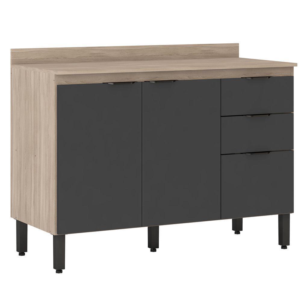 Balcão De Cozinha 3 Portas 120Cm Firenze Avena Touch Grafito - 1