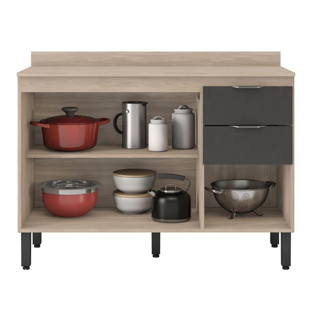 Balcão De Cozinha 3 Portas 120Cm Firenze Avena Touch Grafito - 2