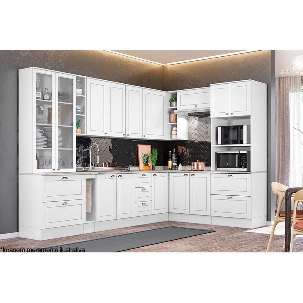 Balcão de Cozinha Modulado  Canto Reto Americana 1Pta c/ Tampo Branco - Henn - 2