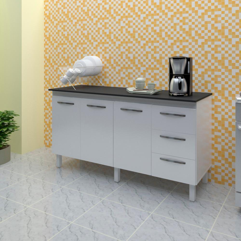 Balcao Com Tampo 150cm 9130x9310 Branco Preto Mobbs Branco Preto - 3