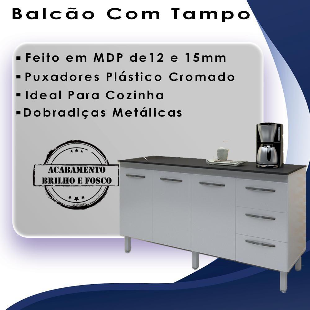 Balcao Com Tampo 150cm 9130x9310 Branco Preto Mobbs Branco Preto - 4