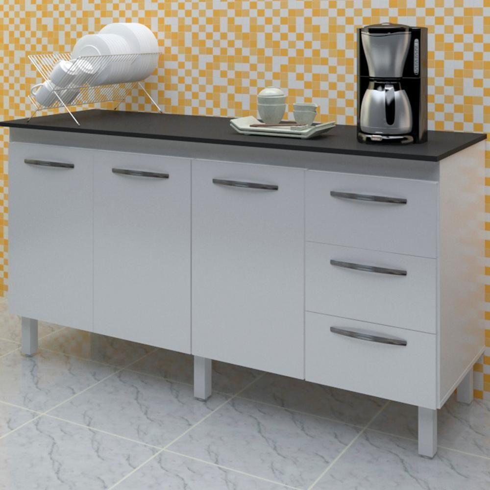 Balcao Com Tampo 150cm 9130x9310 Branco Preto Mobbs Branco Preto - 5