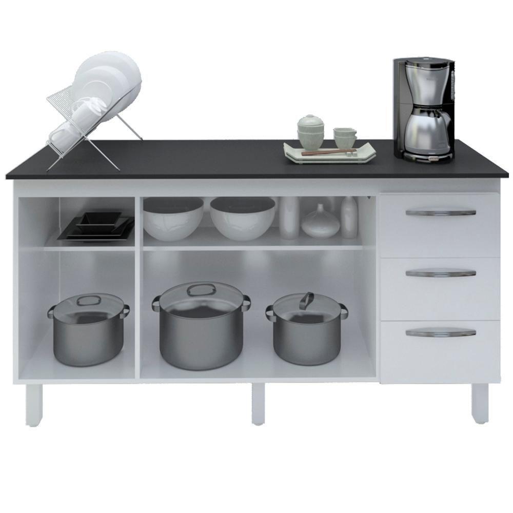 Balcao Com Tampo 150cm 9130x9310 Branco Preto Mobbs Branco Preto - 7