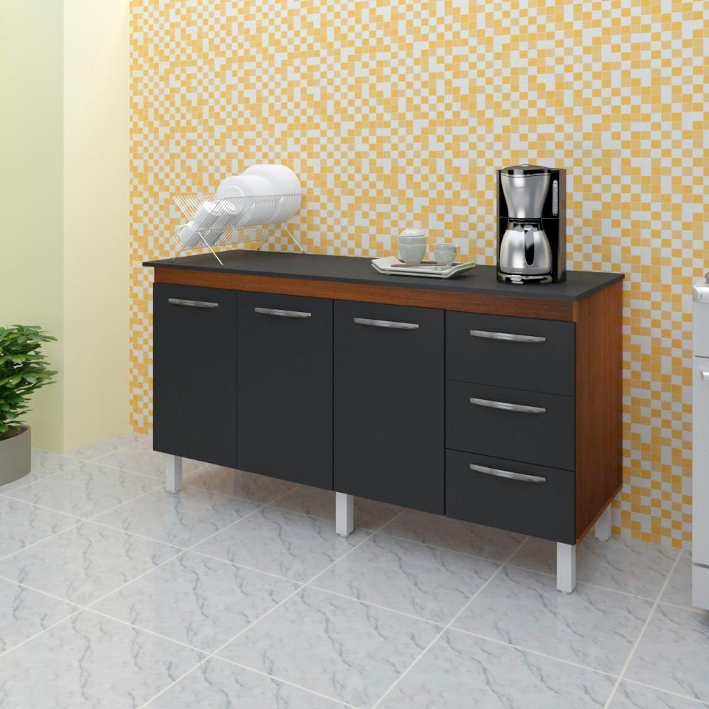 Balcao Com Tampo 160cm 9140x9320 Savana Preto Mobbs Savana Preto - 3