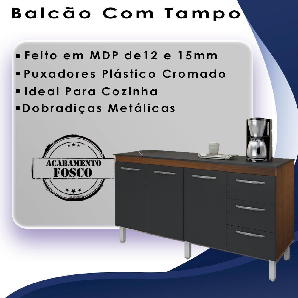 Balcao Com Tampo 160cm 9140x9320 Savana Preto Mobbs Savana Preto - 4