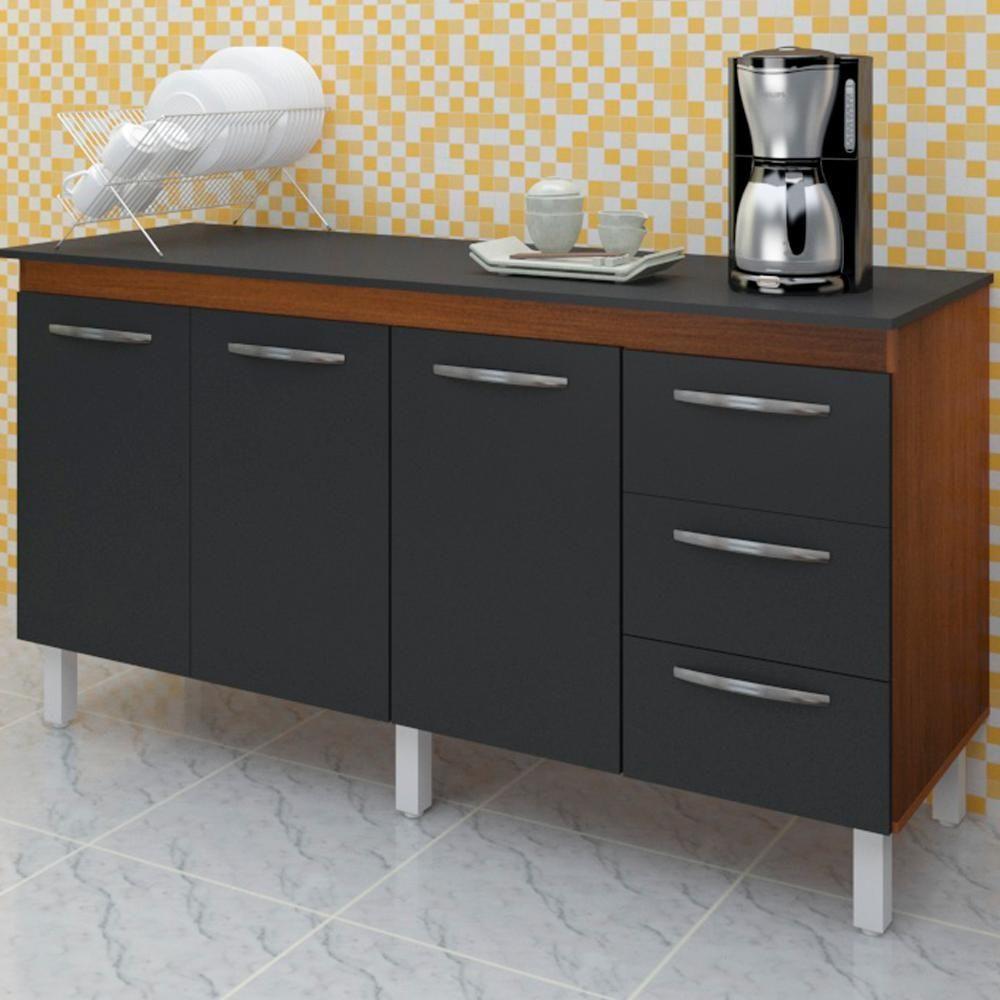 Balcao Com Tampo 160cm 9140x9320 Savana Preto Mobbs Savana Preto - 6