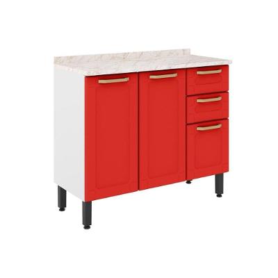 Balcão de Cozinha Modulado  Colors 6114 3 Portas e 2 Gavetas c/Tampo Branco/Vermelho - Bertolini