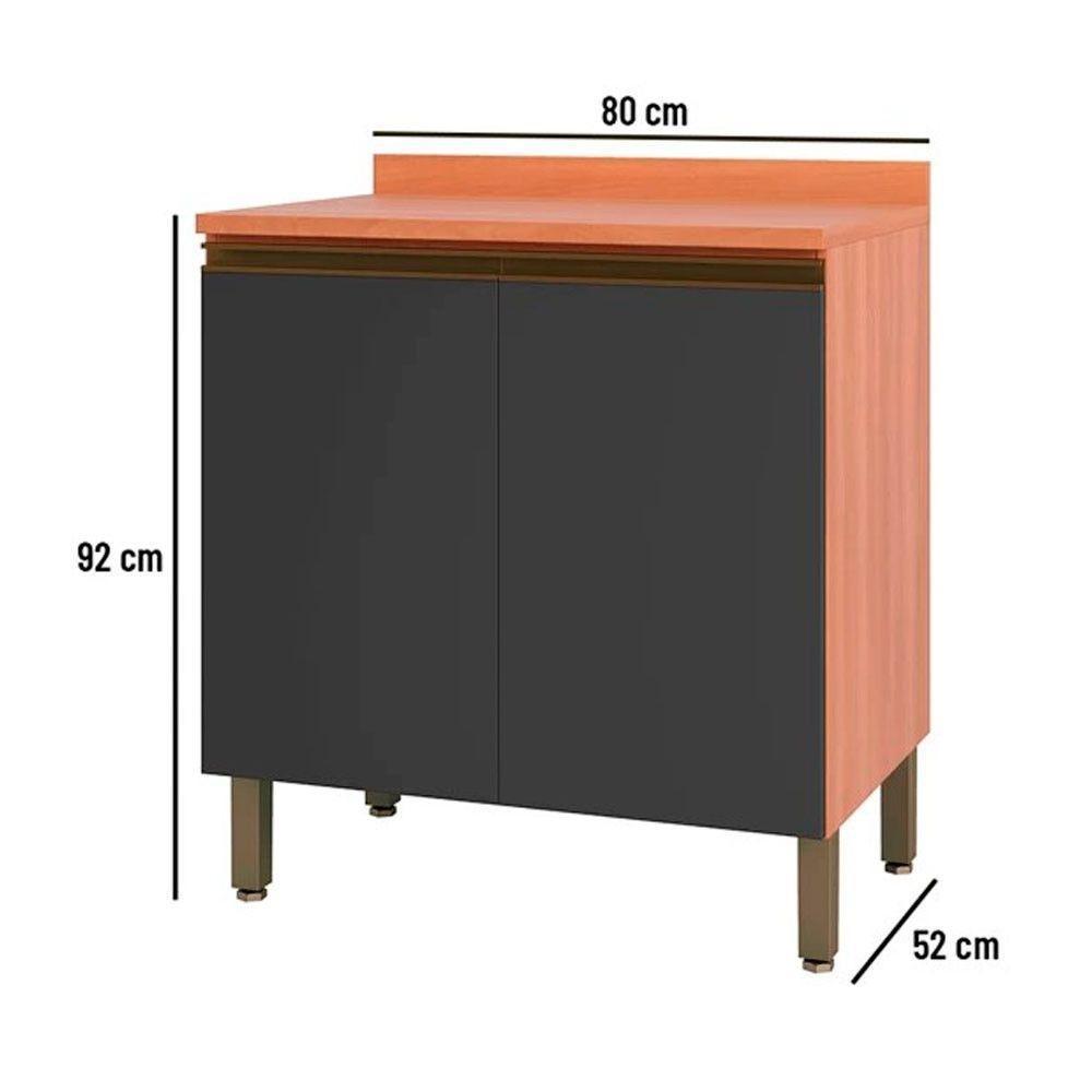 Balcão Macadâmia 80cm Com Tampo 2 Portas 914101 Telasul Freijo E Grafite - 4