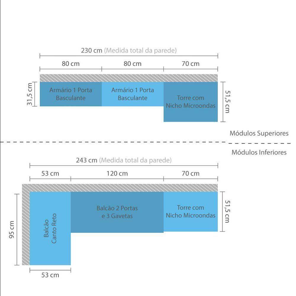 Cozinha 5 Pçs C/Armário Balcões Mel Vanilla C/Graff - 5
