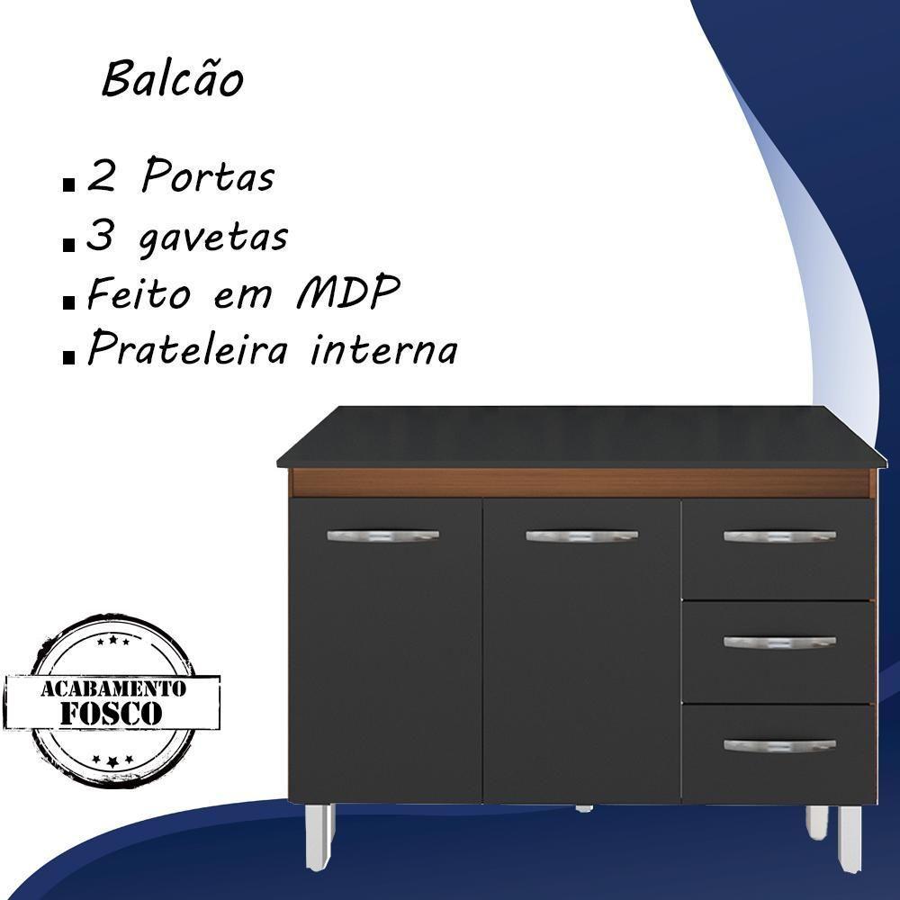 Balcao Com Tampo 120cm 9110x9300 Savana Preto Mobbs Savana Preto - 4