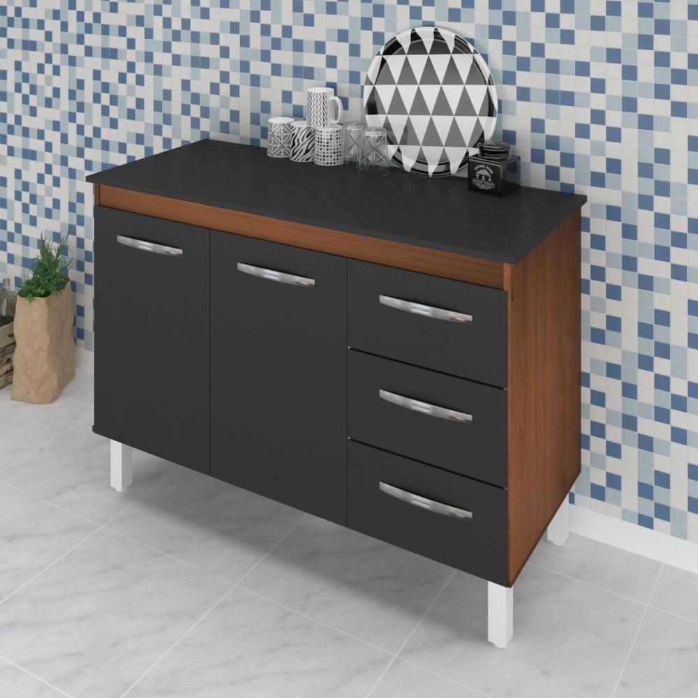 Balcao Com Tampo 120cm 9110x9300 Savana Preto Mobbs Savana Preto - 5