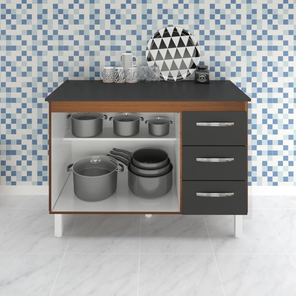 Balcao Com Tampo 120cm 9110x9300 Savana Preto Mobbs Savana Preto - 6