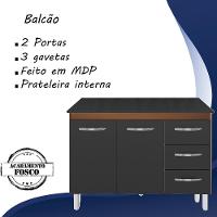 Balcao Com Tampo 120cm 9110x9300 Savana Preto Mobbs Savana Preto