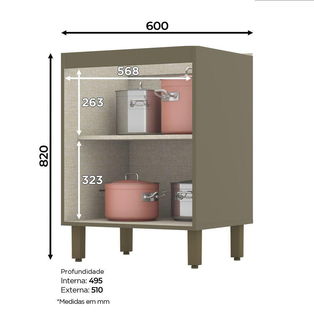 Balcão De Cozinha 60 Cm 2 Portas Connect Henn Duna Com Cristal - 4