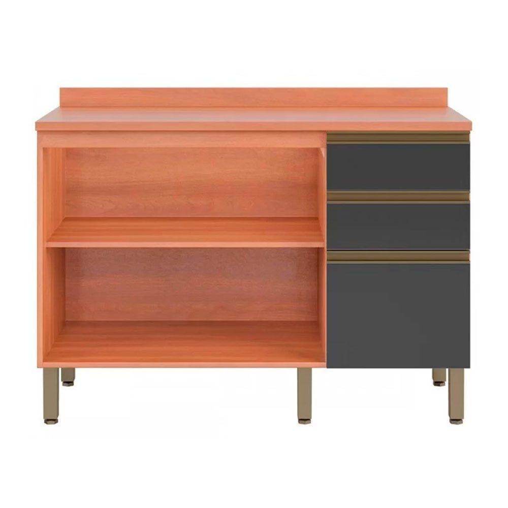 Balcão Macadâmia 120cm Com Tampo 2 Portas 3 Gavetas 914103 Telasul Freijo E Grafite - 3