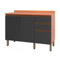 Balcão Macadâmia 120cm Com Tampo 2 Portas 3 Gavetas 914103 Telasul Freijo E Grafite - 1