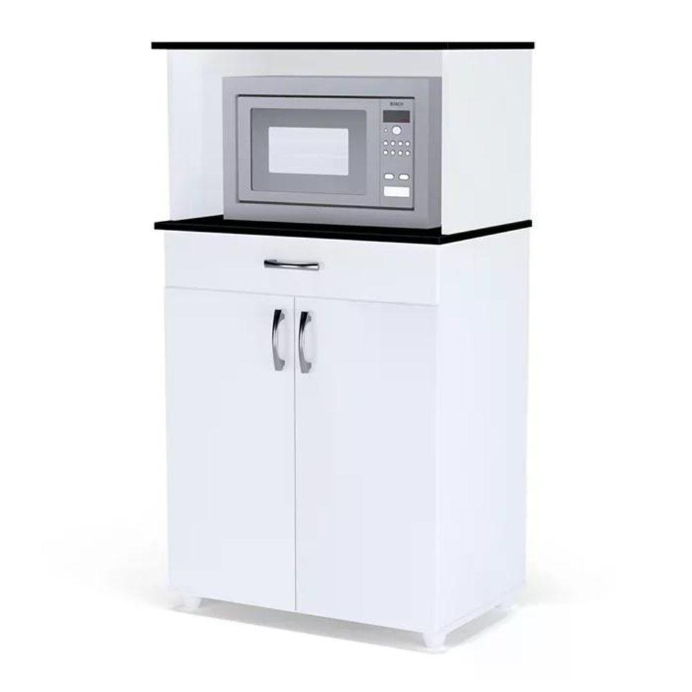 Balcao Para Microondas 1 Gaveta Carina Branco Preto - 1