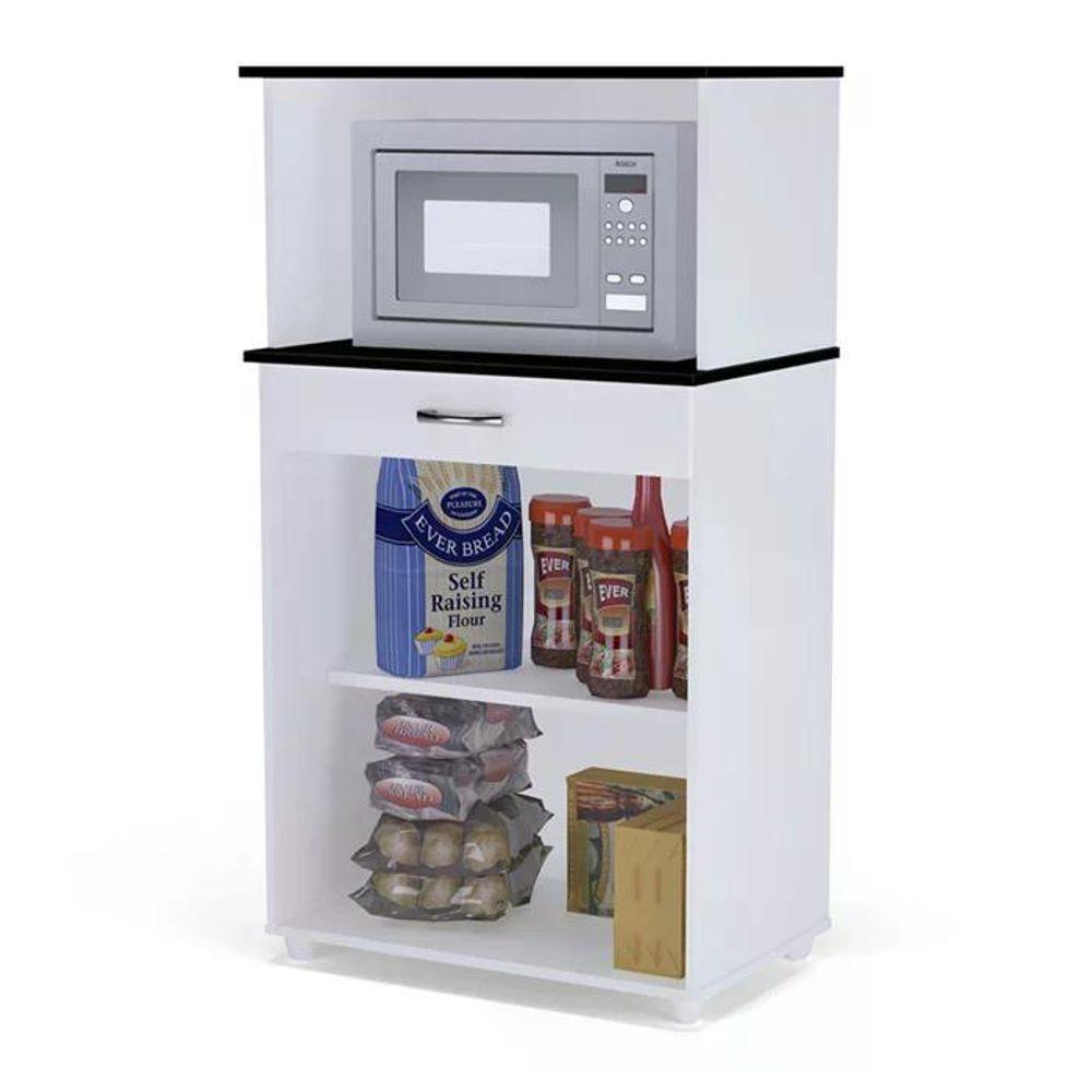 Balcao Para Microondas 1 Gaveta Carina Branco Preto - 4