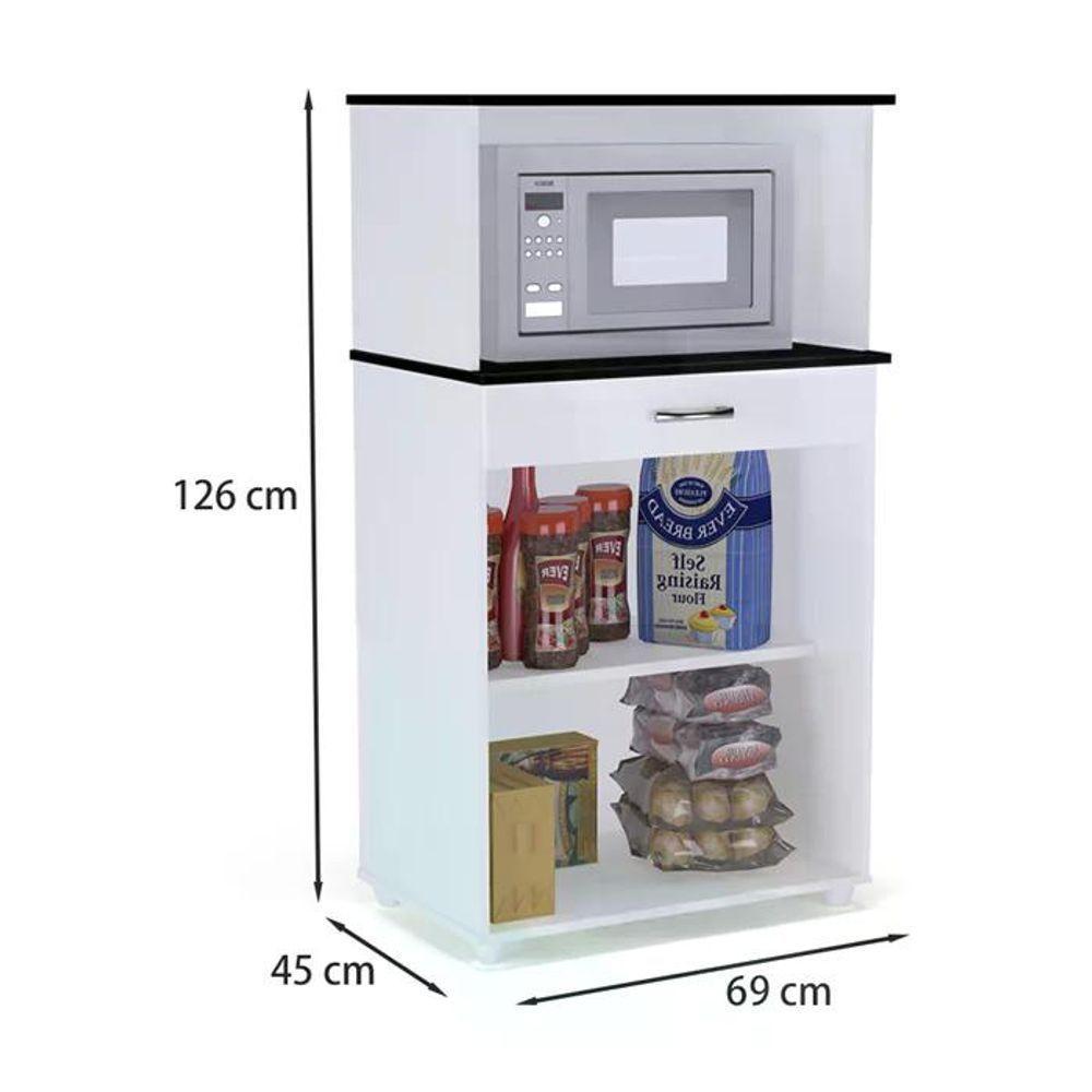 Balcao Para Microondas 1 Gaveta Carina Branco Preto - 6