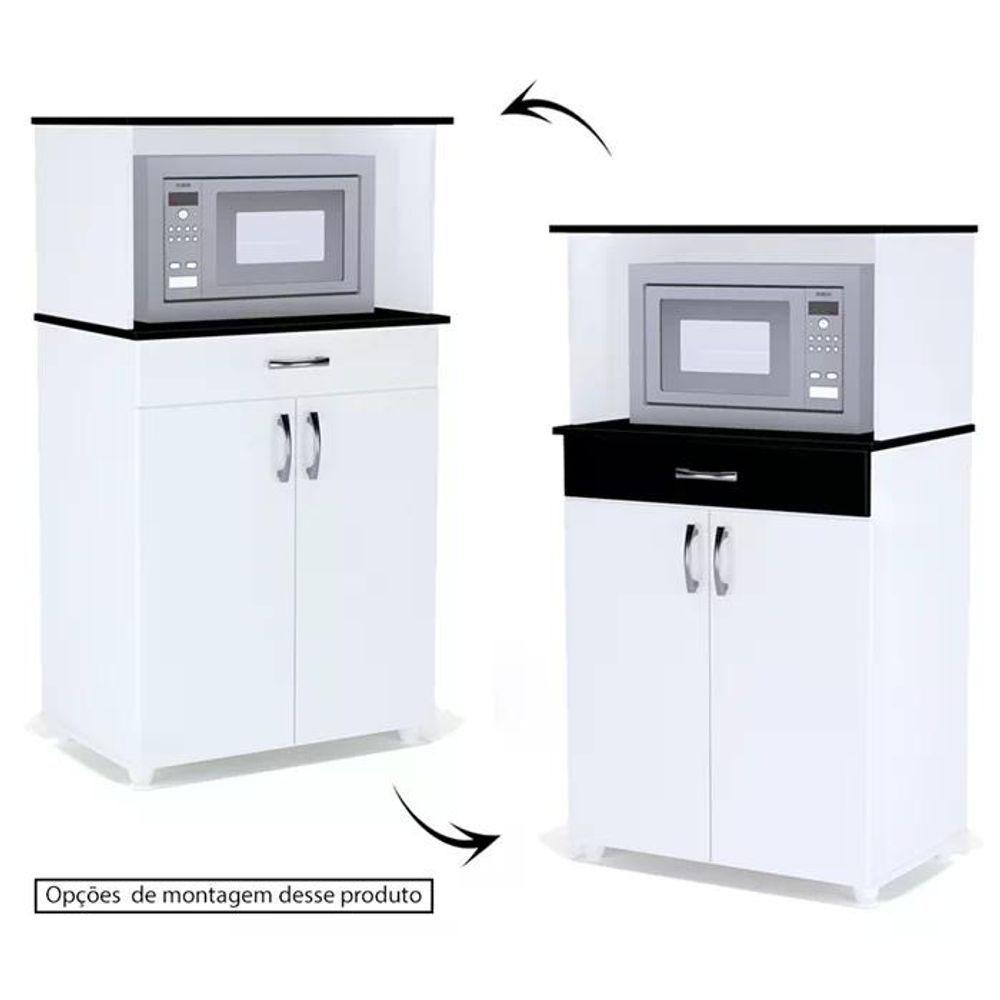 Balcao Para Microondas 1 Gaveta Carina Branco Preto - 7