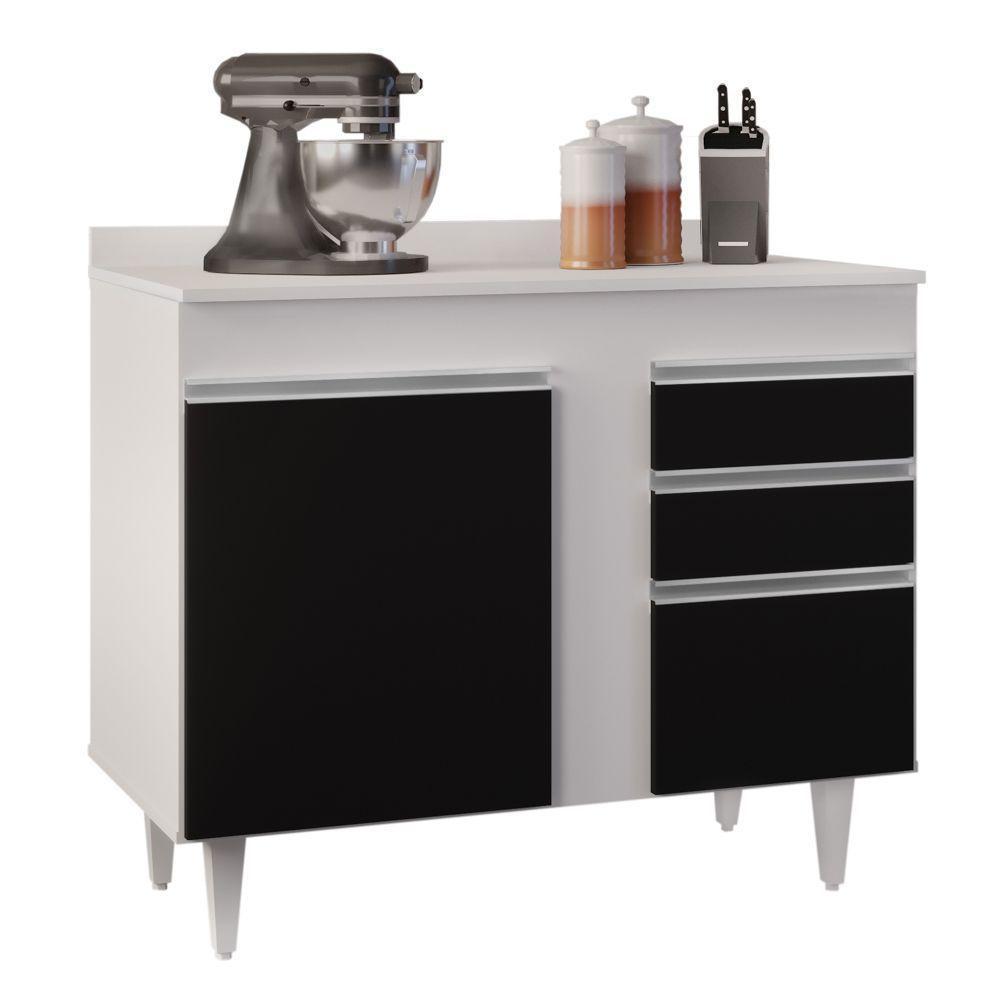 Balcão Gabinete 100cm Com Tampo 2 Portas Luziania Preto/branco - Lumil - 1