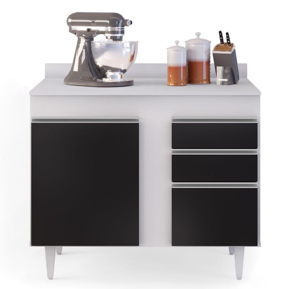 Balcão Gabinete 100cm Com Tampo 2 Portas Luziania Preto/branco - Lumil - 2