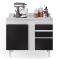 Balcão Gabinete 100cm Com Tampo 2 Portas Luziania Preto/branco - Lumil - 2