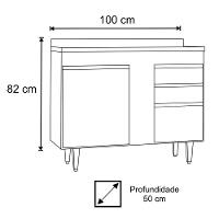 Balcão Gabinete 100cm Com Tampo 2 Portas Luziania Preto/branco - Lumil - 5