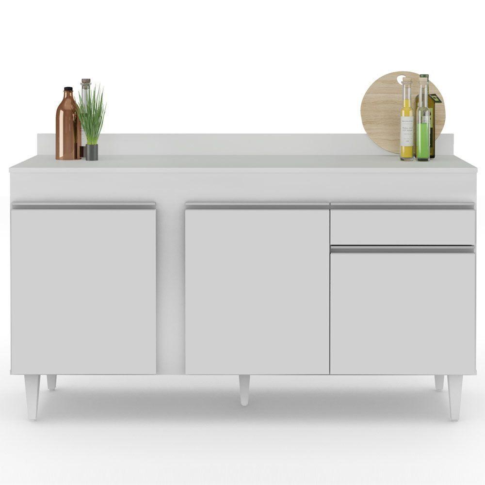 Balcão Gabinete Para Pia Com Tampo 150cm 3 Portas 1 Gaveta Dakota Branco - Lumil - 3