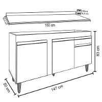 Balcão Gabinete Para Pia Com Tampo 150cm 3 Portas 1 Gaveta Dakota Branco - Lumil - 6
