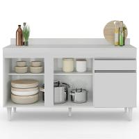 Balcão Gabinete Para Pia Com Tampo 150cm 3 Portas 1 Gaveta Dakota Branco - Lumil - 7