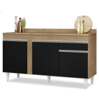 Balcão Gabinete Para Pia Com Tampo 150cm 3 Portas 1 Gaveta Dakota Castanho/preto - Lumil - 1