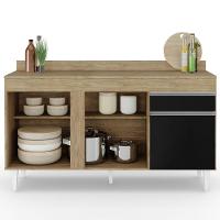 Balcão Gabinete Para Pia Com Tampo 150cm 3 Portas 1 Gaveta Dakota Castanho/preto - Lumil - 5