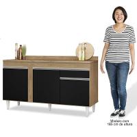 Balcão Gabinete Para Pia Com Tampo 150cm 3 Portas 1 Gaveta Dakota Castanho/preto - Lumil - 8