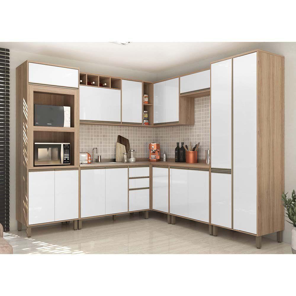 Cozinha 8 Pçs Com Armário E Balcão Mel Vanilla Com Branco - 1