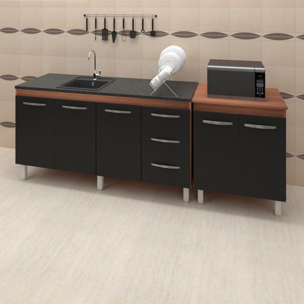 Balcao Pia 150cm E Multiuso 2 Portas 70cm Savana Preto Mobbs Savana Preto - 2
