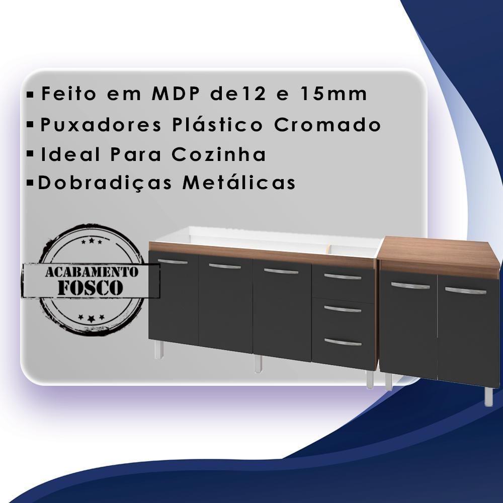 Balcao Pia 150cm E Multiuso 2 Portas 70cm Savana Preto Mobbs Savana Preto - 6