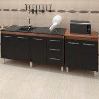 Balcao Pia 150cm E Multiuso 2 Portas 70cm Savana Preto Mobbs Savana Preto - 1