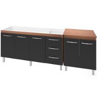 Balcao Pia 150cm E Multiuso 2 Portas 70cm Savana Preto Mobbs Savana Preto - 3