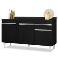 Balcão Gabinete Para Pia Com Tampo 150cm 3 Portas 1 Gaveta Dakota Preto - Lumil - 1