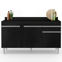 Balcão Gabinete Para Pia Com Tampo 150cm 3 Portas 1 Gaveta Dakota Preto - Lumil - 3