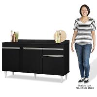 Balcão Gabinete Para Pia Com Tampo 150cm 3 Portas 1 Gaveta Dakota Preto - Lumil - 5