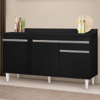 Balcão Gabinete Para Pia Com Tampo 150cm 3 Portas 1 Gaveta Dakota Preto - Lumil - 8