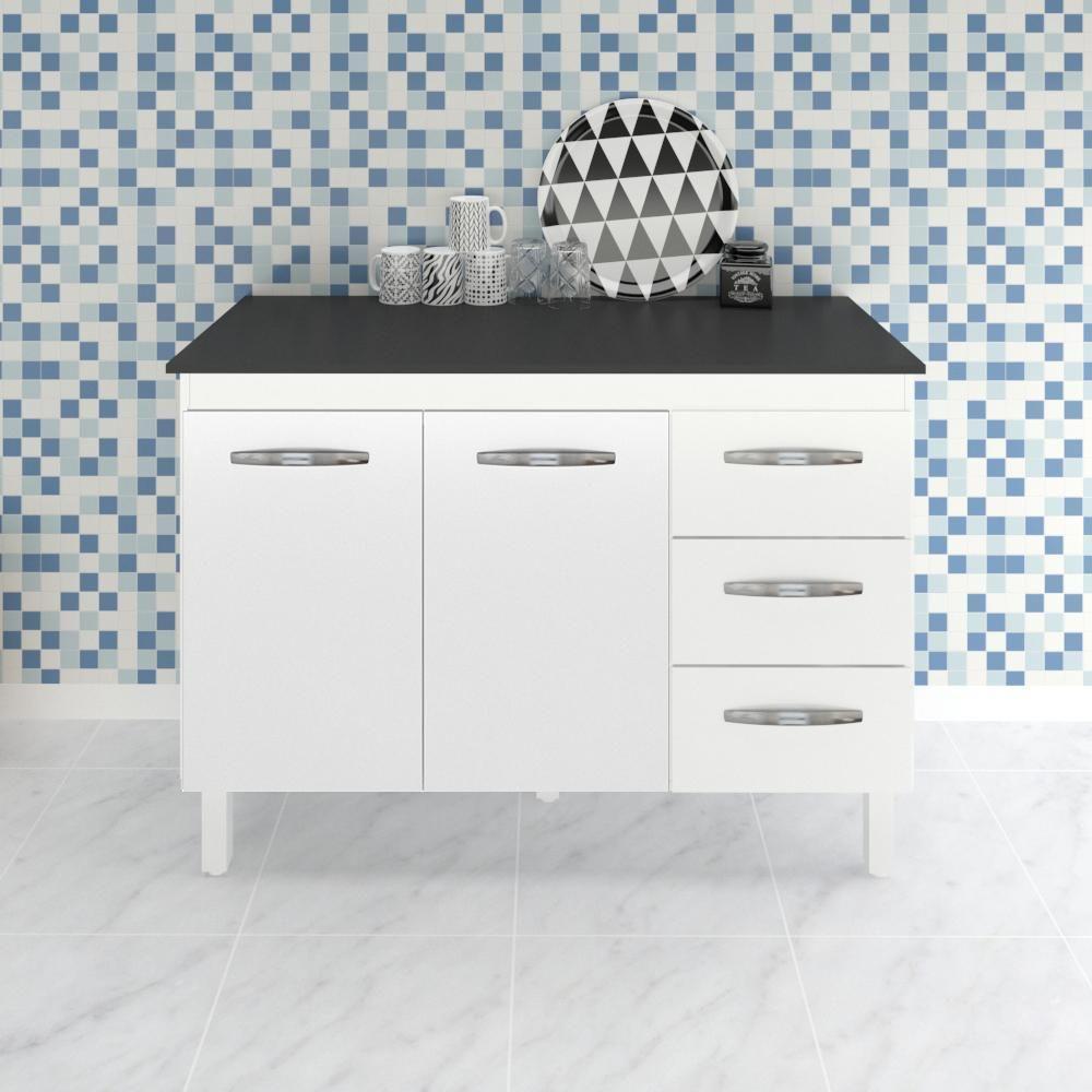 Balcao Com Tampo 120cm 9110x9300 Branco Preto Mobbs Branco Preto - 3