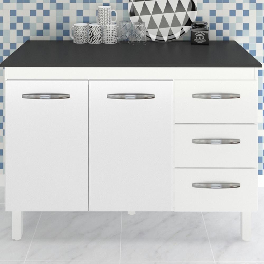 Balcao Com Tampo 120cm 9110x9300 Branco Preto Mobbs Branco Preto - 4