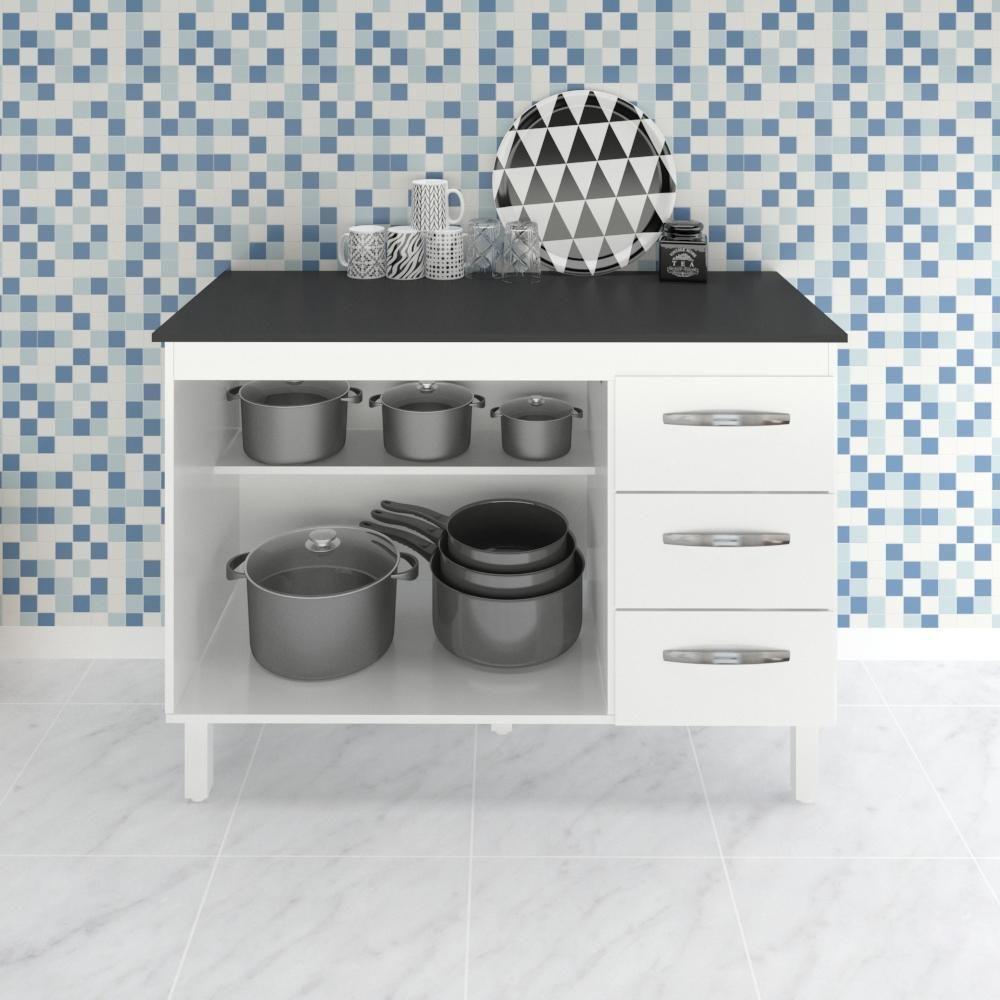 Balcao Com Tampo 120cm 9110x9300 Branco Preto Mobbs Branco Preto - 5