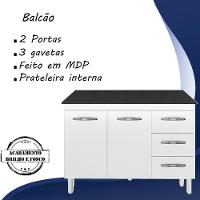 Balcao Com Tampo 120cm 9110x9300 Branco Preto Mobbs Branco Preto - 6